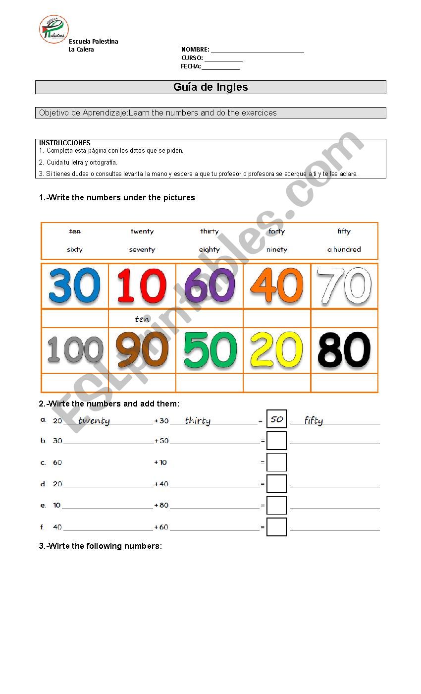 Numbers worksheet