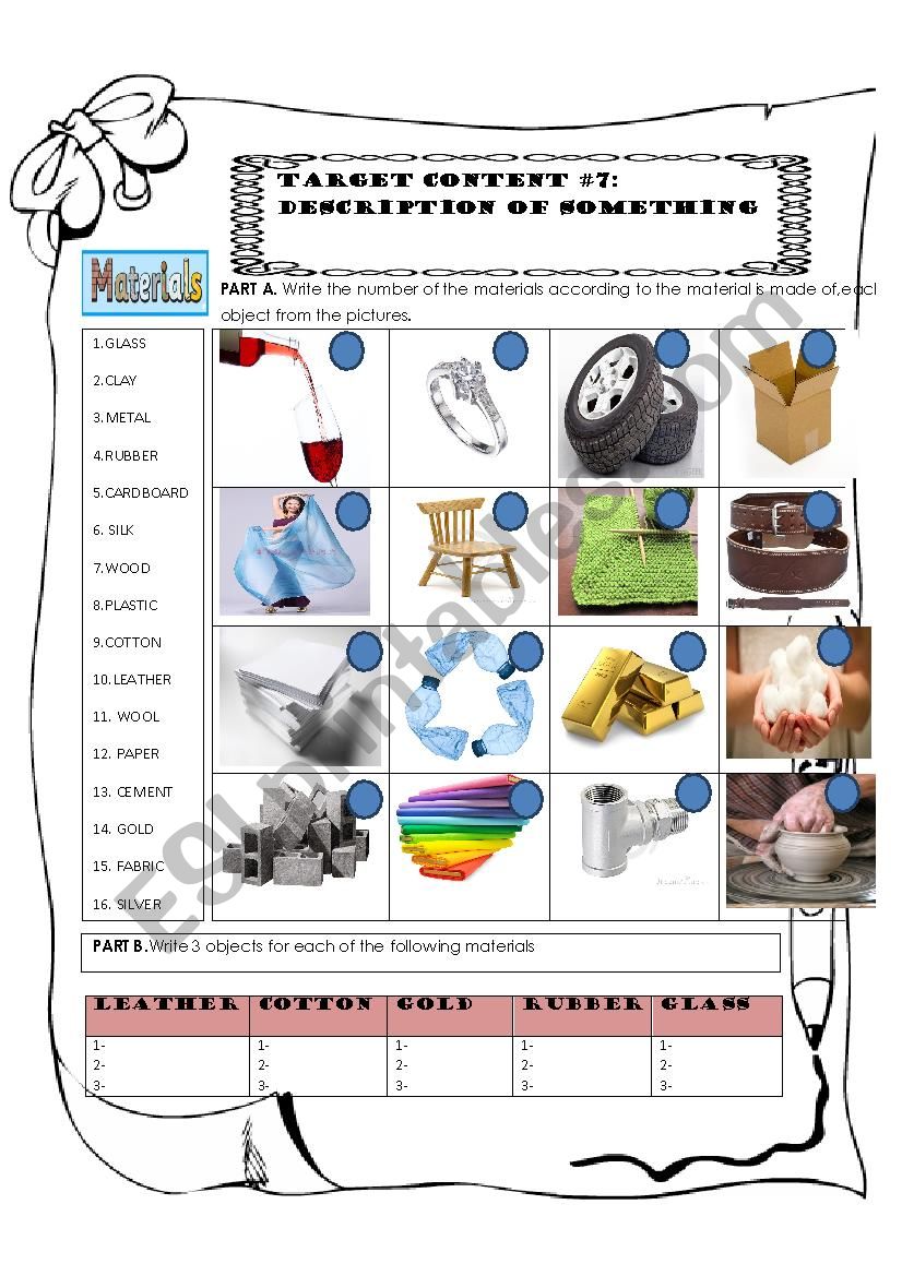 DESCRIPTION OF OBJECTS worksheet