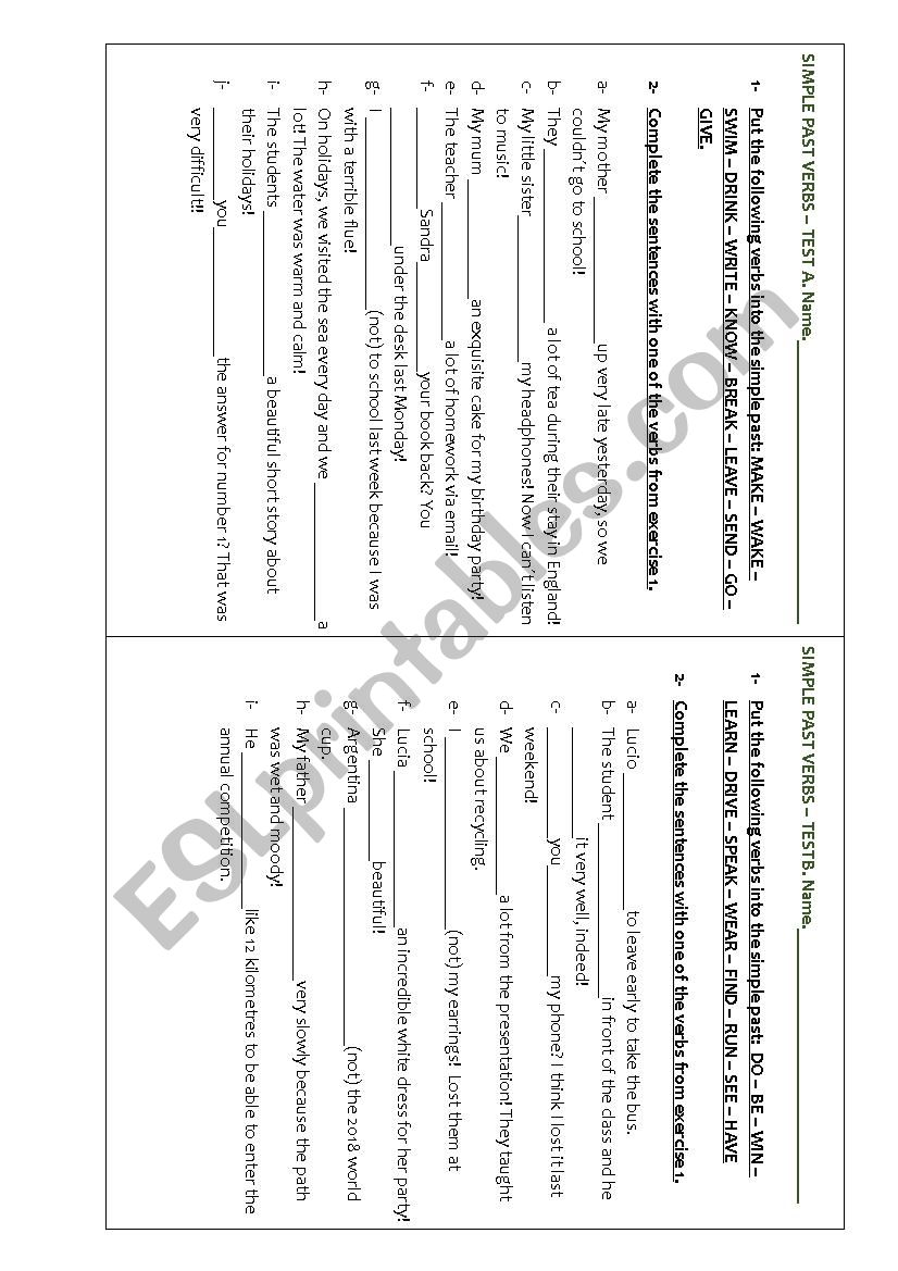 Mini test - Simple past  worksheet