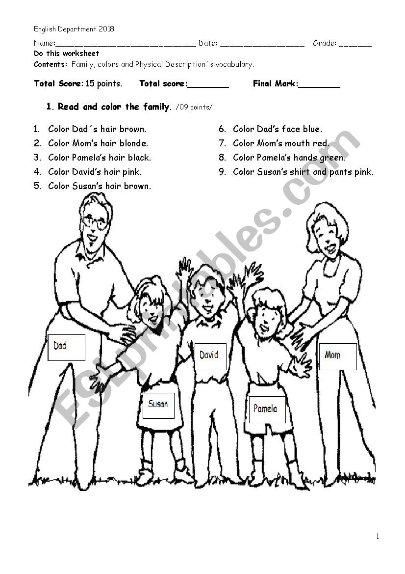 Family test worksheet
