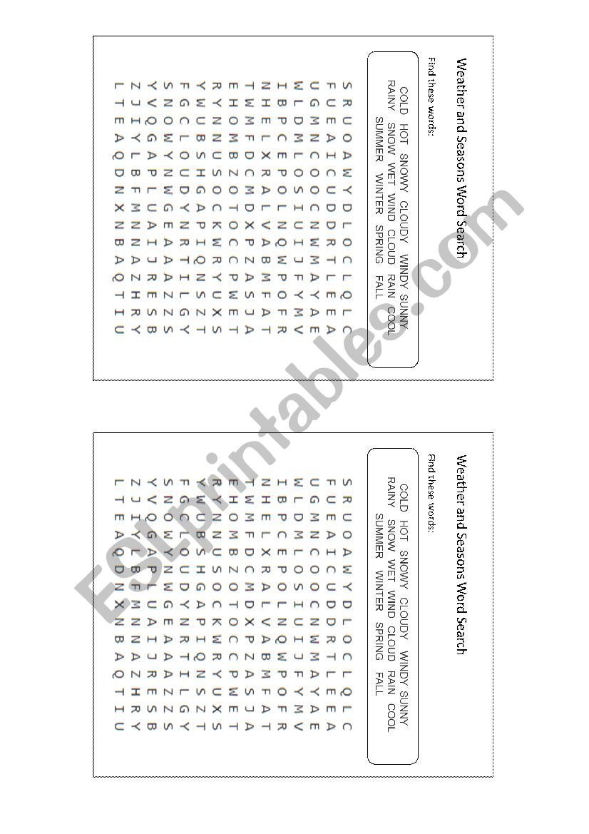 Weather WordSearch worksheet