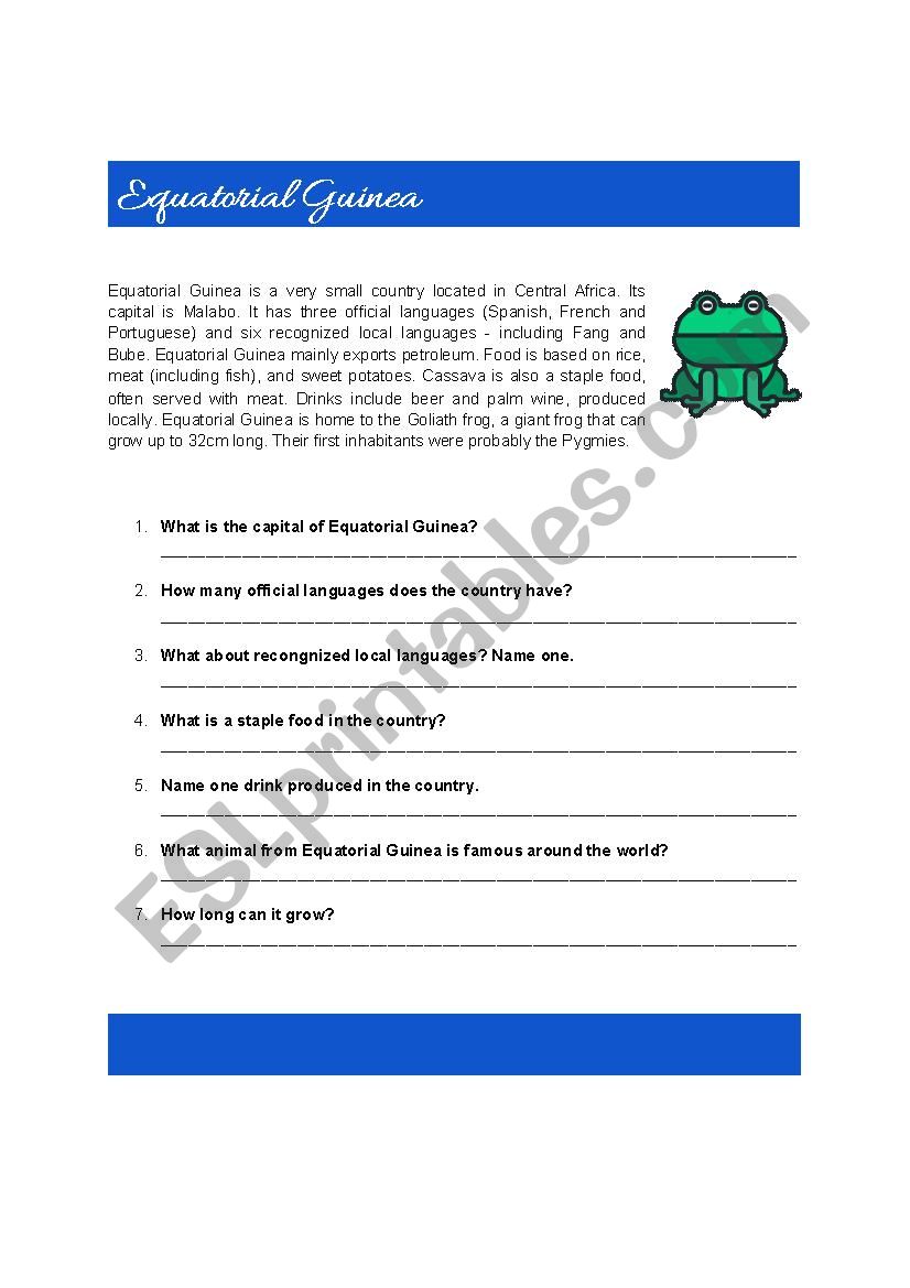 Equatorial Guinea Facts worksheet