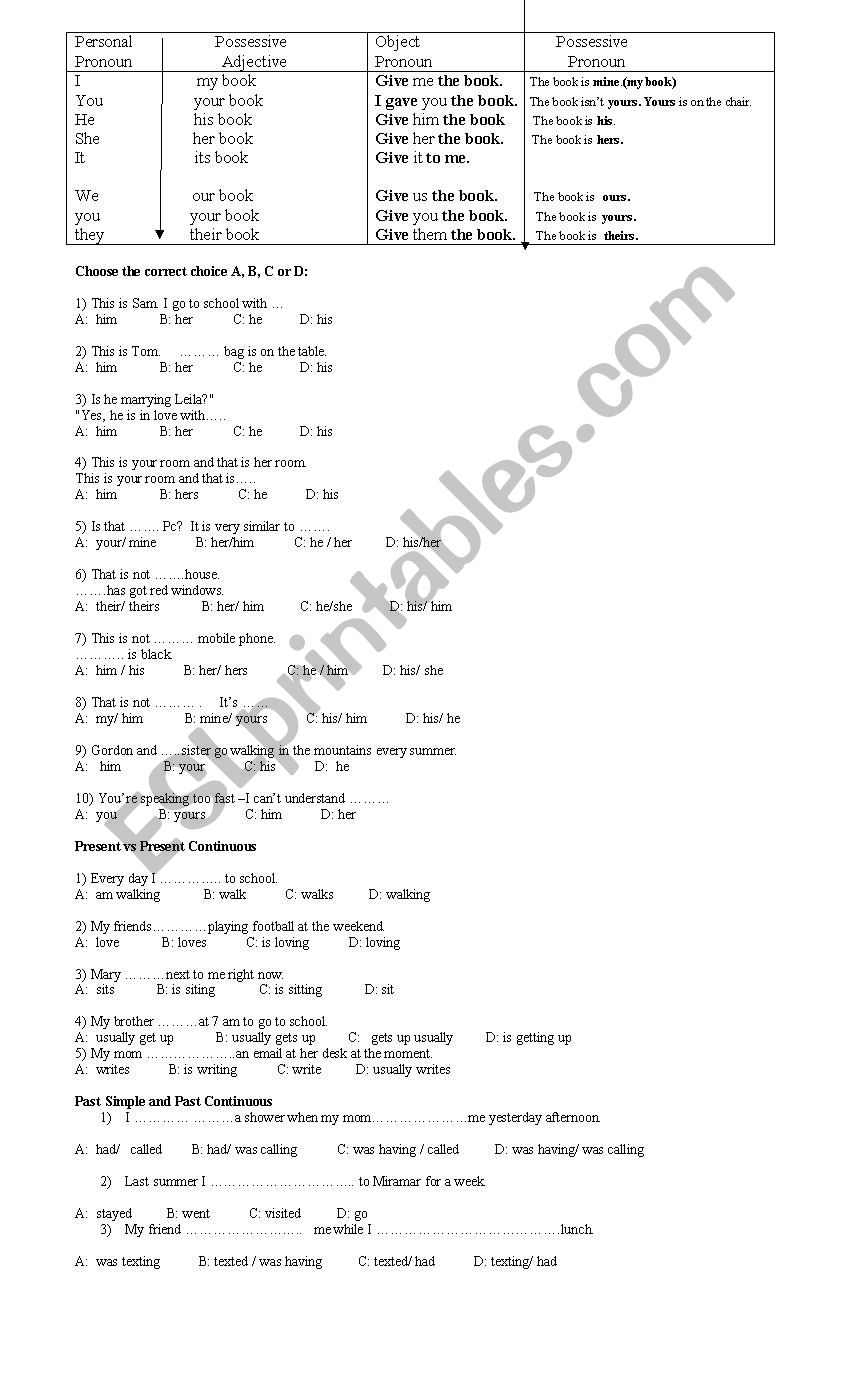 Pronouns worksheet