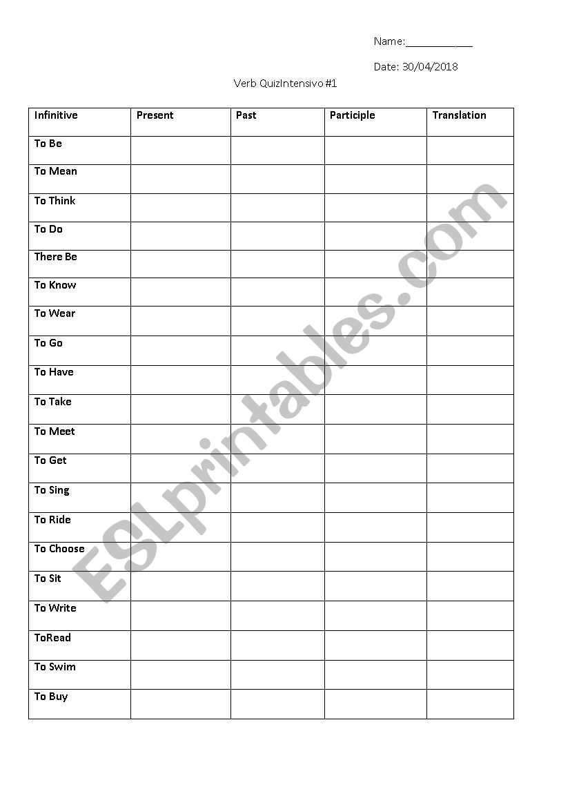 verb quiz worksheet