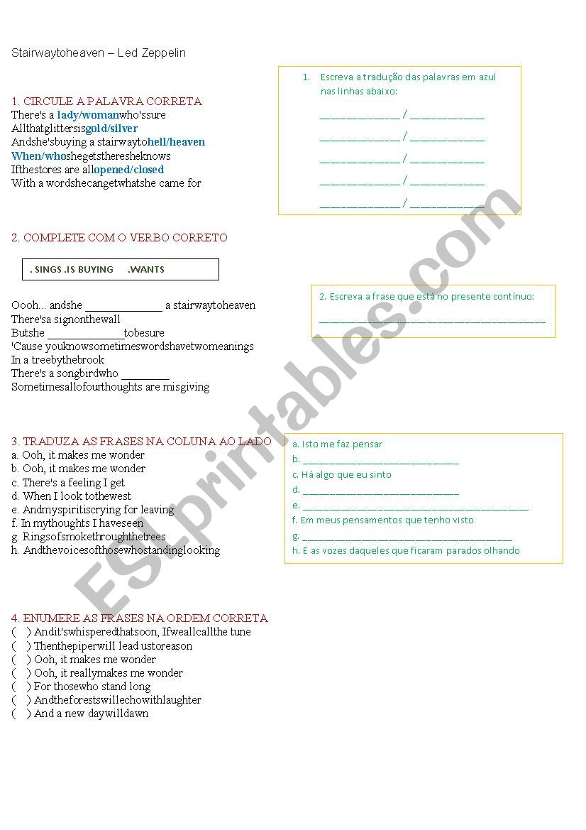 Stairway to heaven worksheet