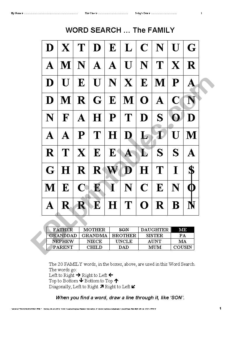 WORDSEARCH 002 The FAMILY worksheet