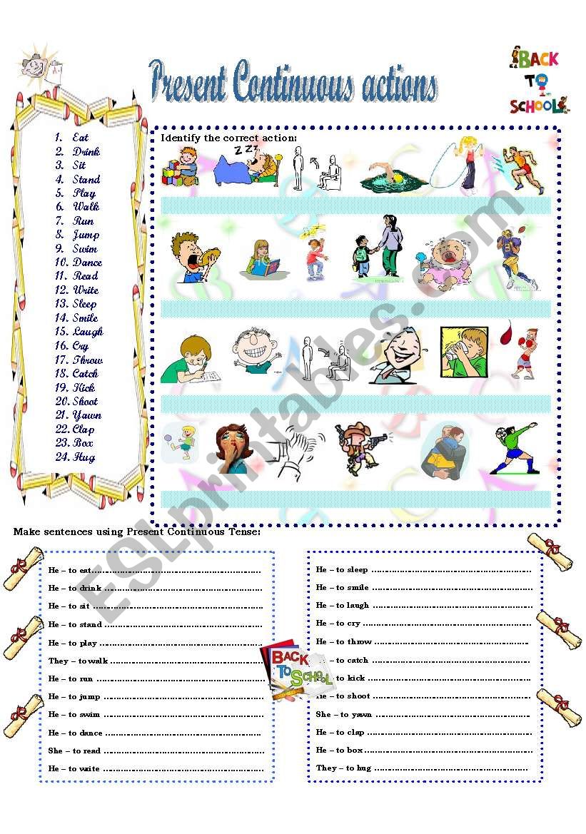 PRESENT CONTINUOUS ACTIONS worksheet