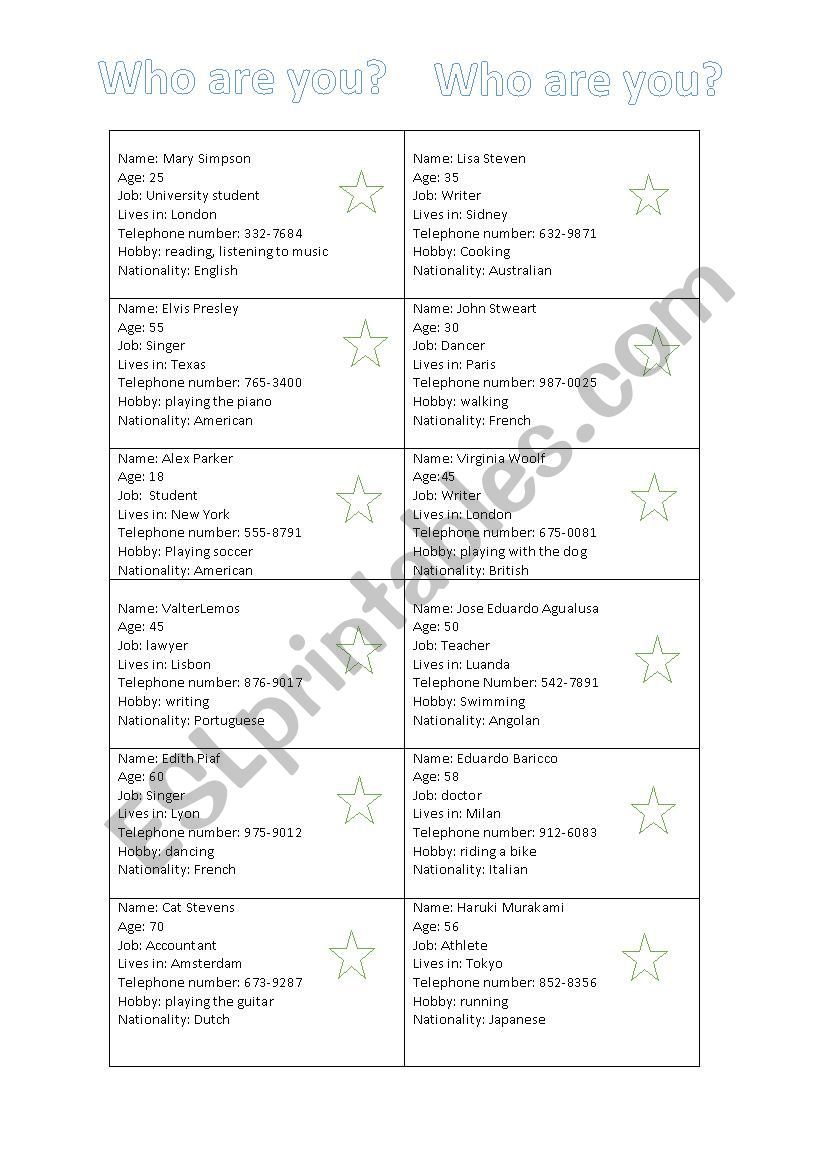 Set of 46 cards - speaking activity