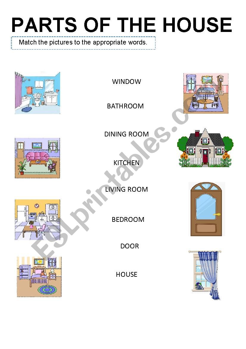 Parts of the house worksheet