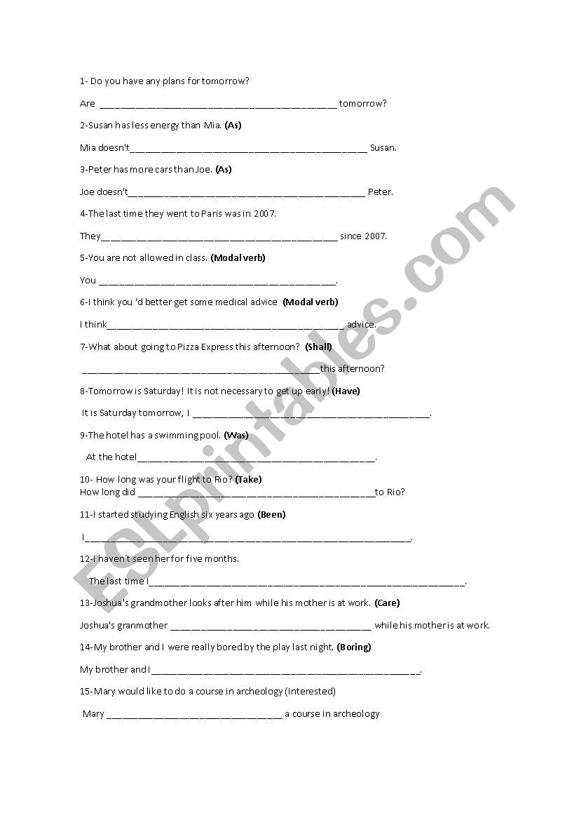 Paraphrasing for Intermediate worksheet