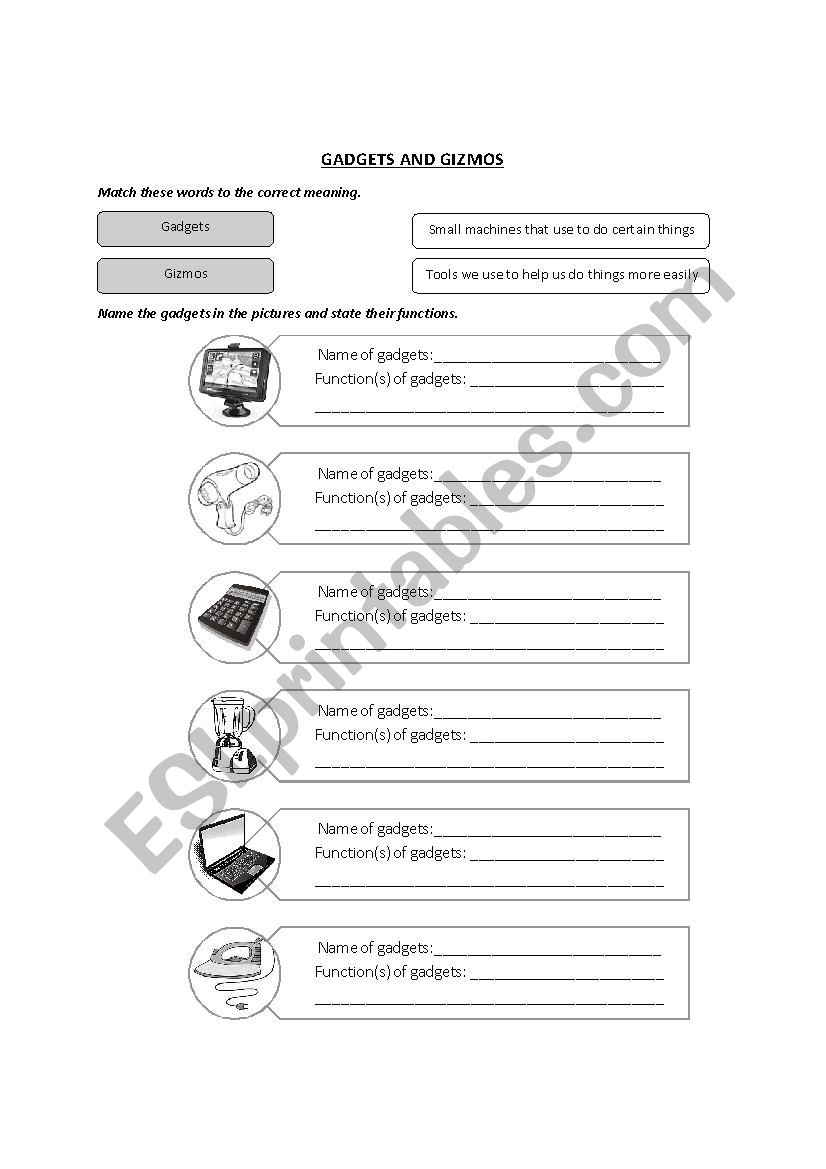 Gadgets and Gizmos worksheet