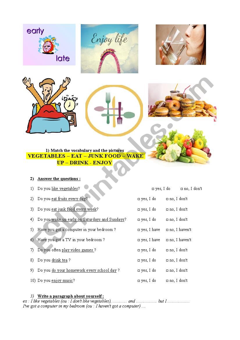 Routine - Habits worksheet