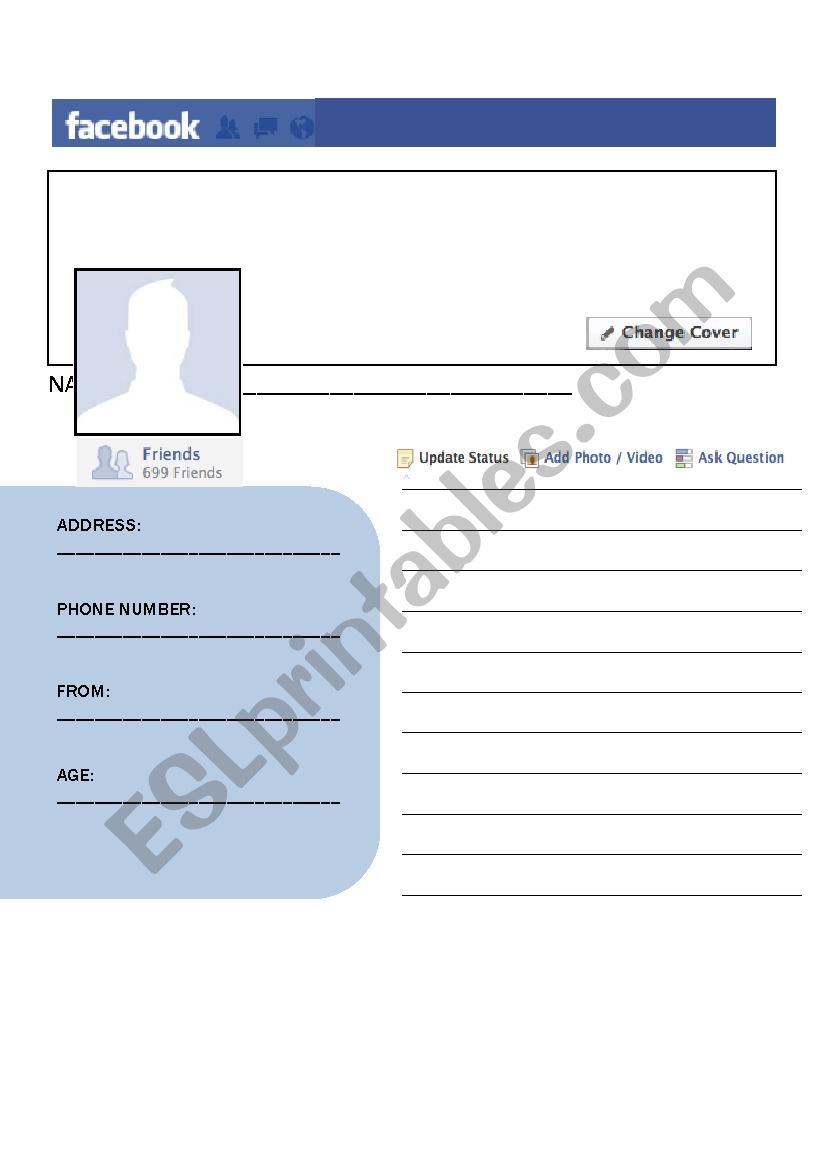 introduce your self facebook worksheet