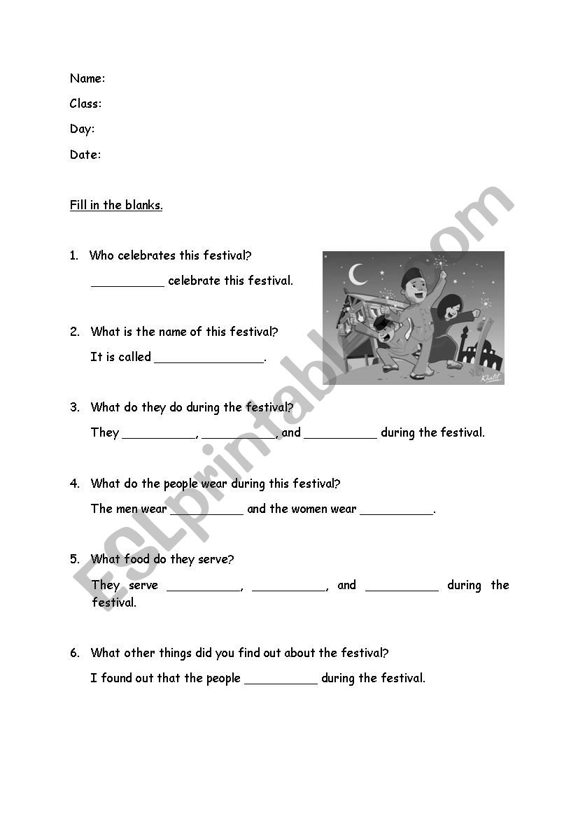 FESTIVAL worksheet