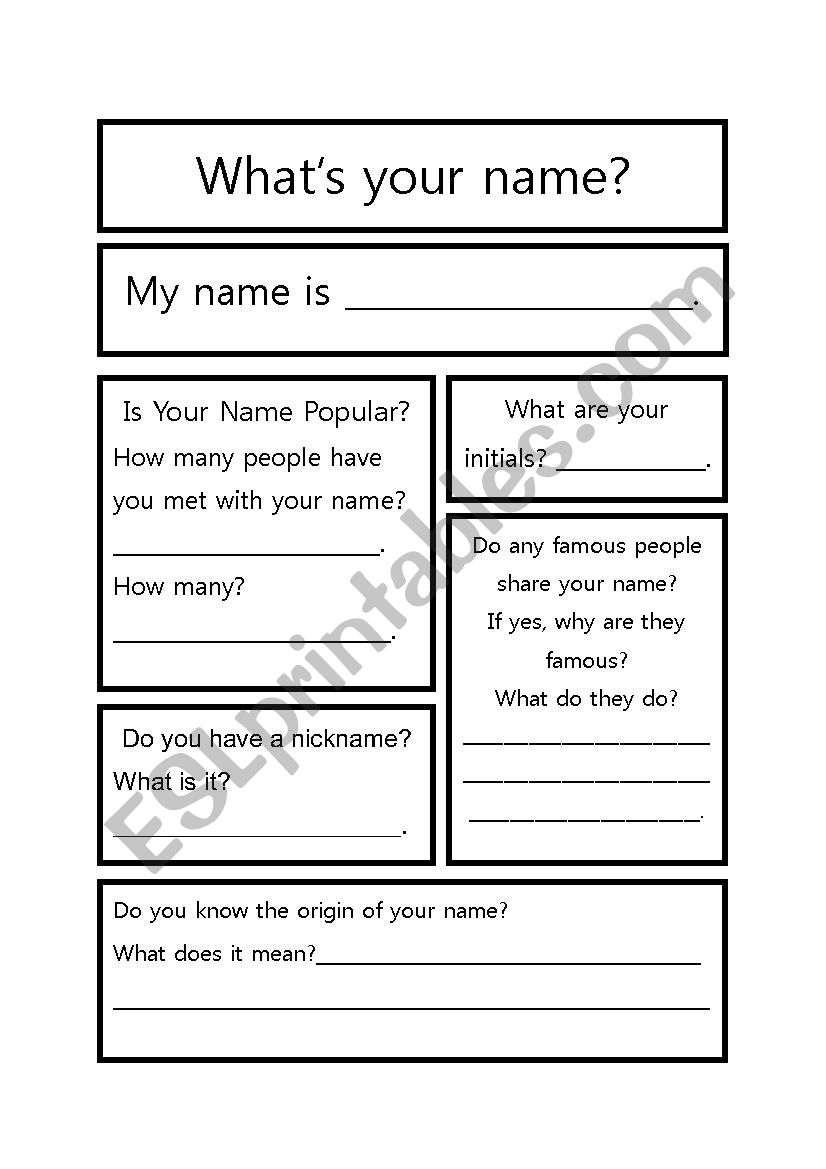 my name esl worksheet by soyeonanna