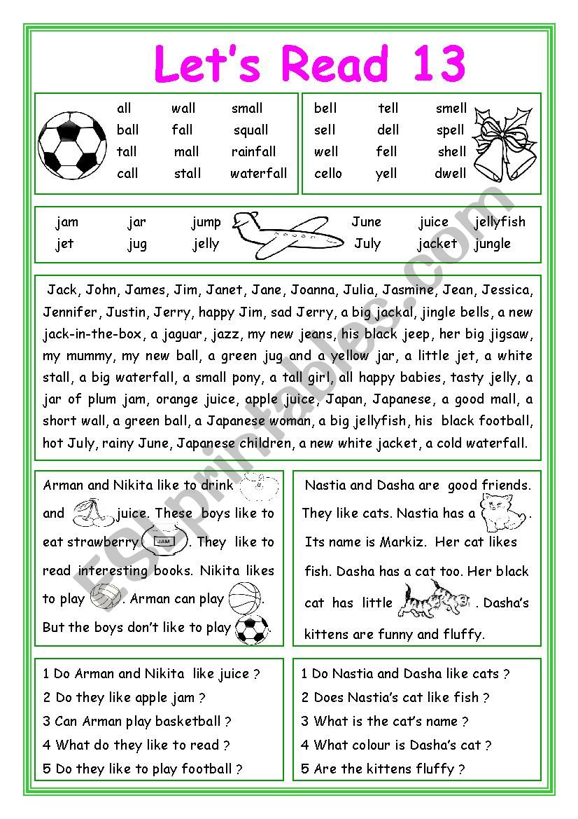 LetÂ´s Read 13 worksheet