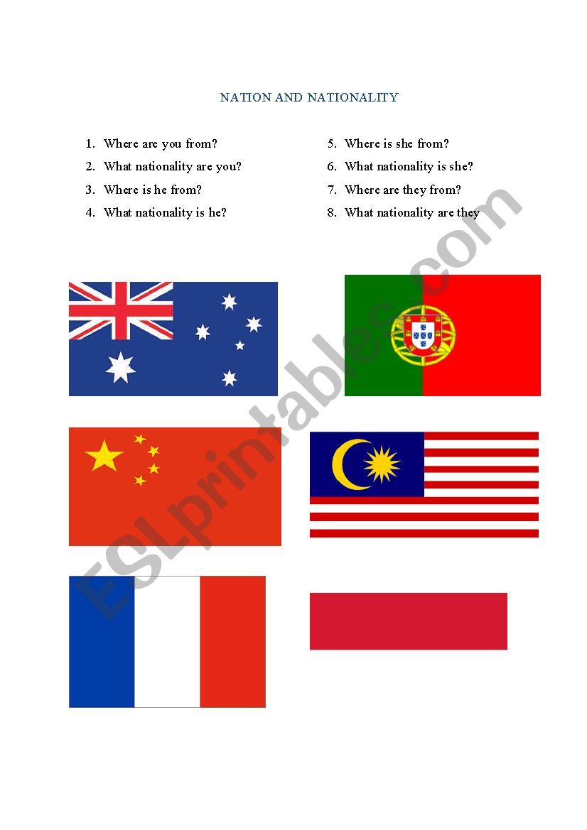 naiton and nationality worksheet