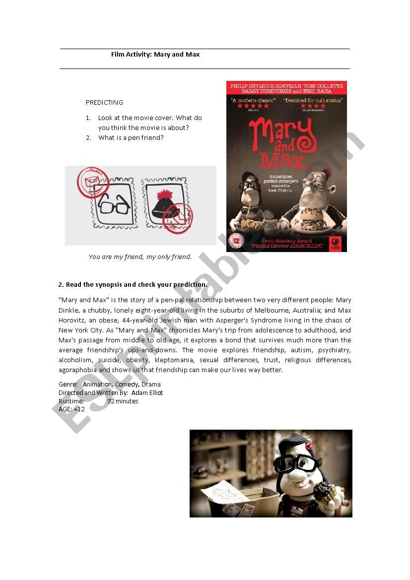 Mary and Max_Film Activity worksheet