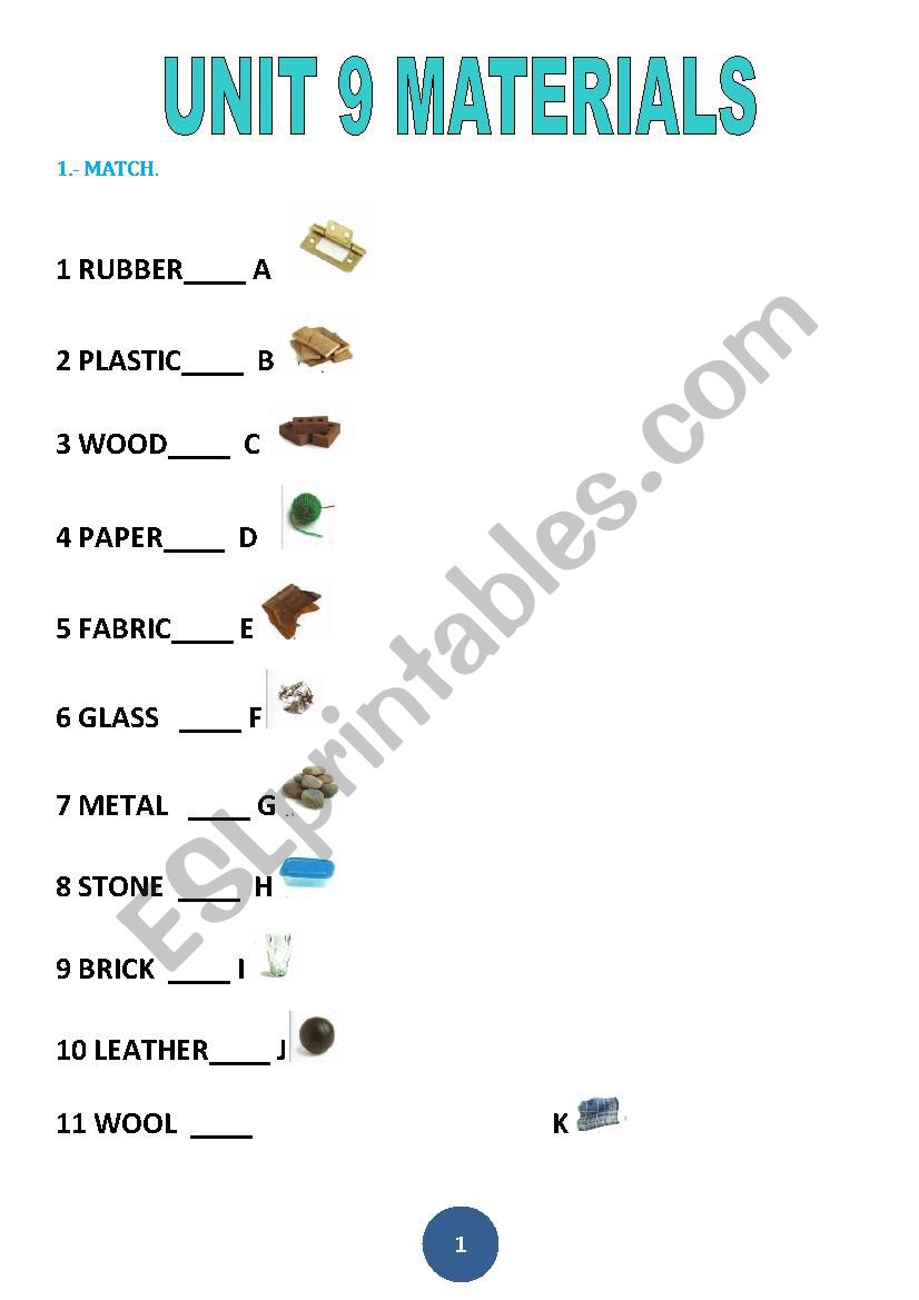 materials worksheet