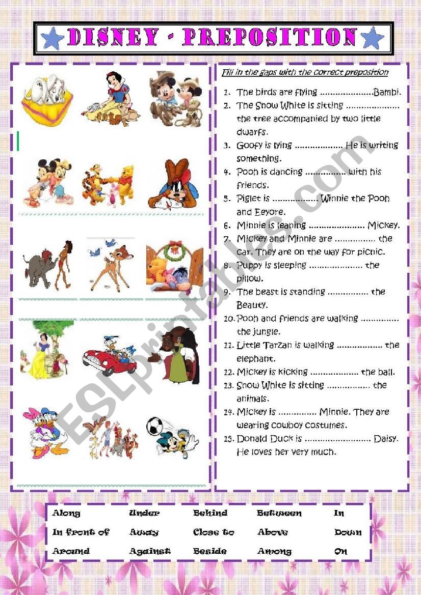 Prepositions of Place Disney worksheet