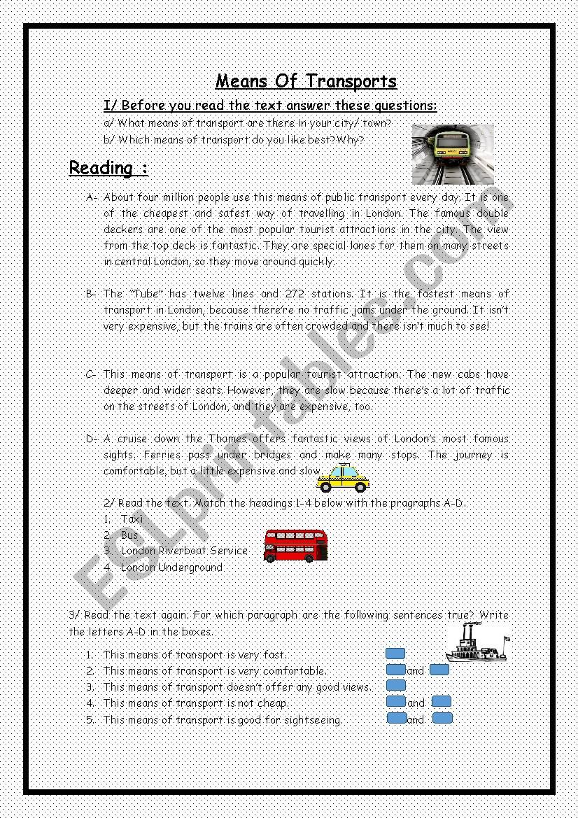 Means Of Transport worksheet