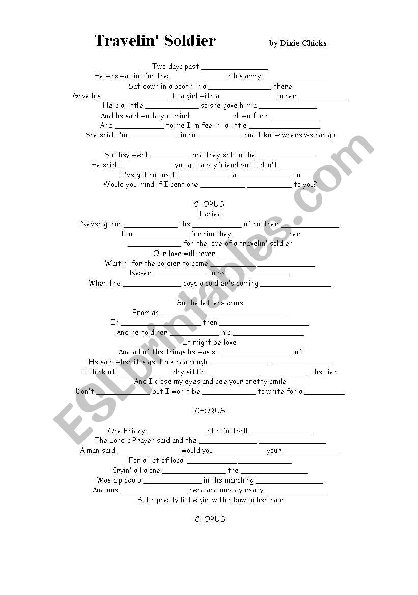 travelin soldier worksheet