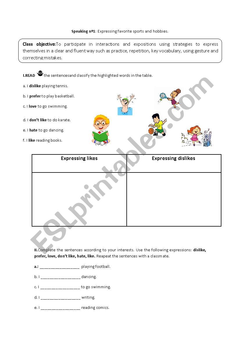 Speaking activity  worksheet