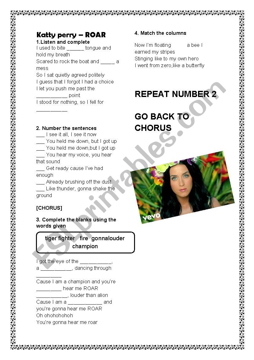 Listening Katty Perry Roar worksheet