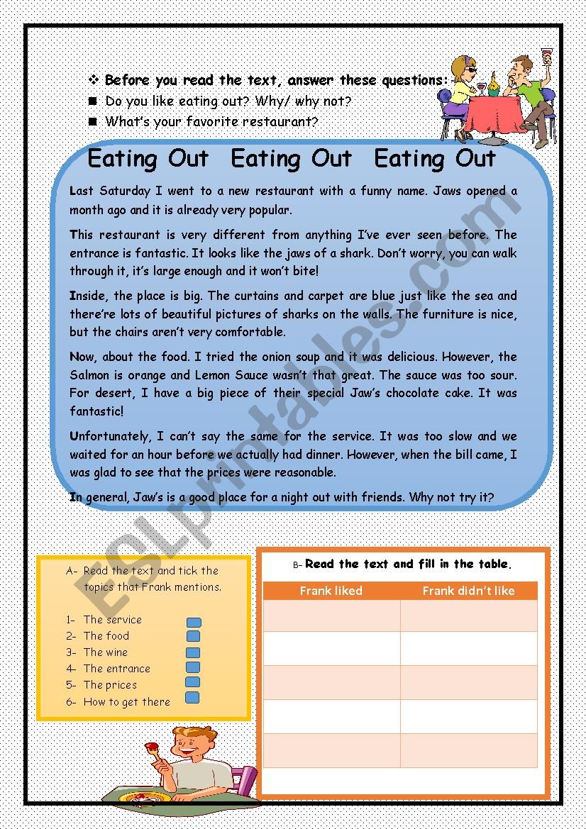 Eating Out - ESL worksheet by Henda Fatnassi