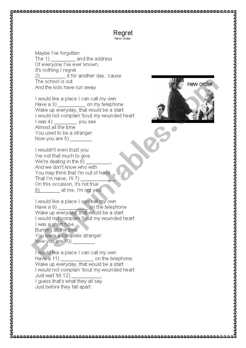 Song activity worksheet