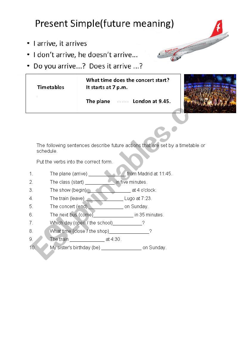 Present simple for future worksheet