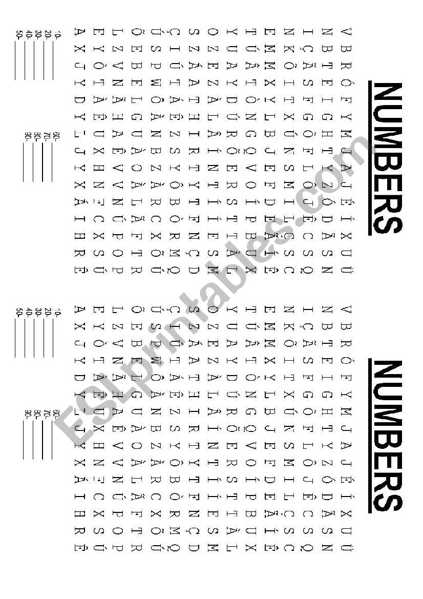 Numbers Word Search  worksheet