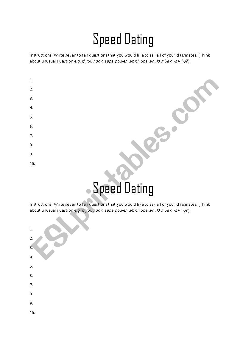 Speed Dating worksheet