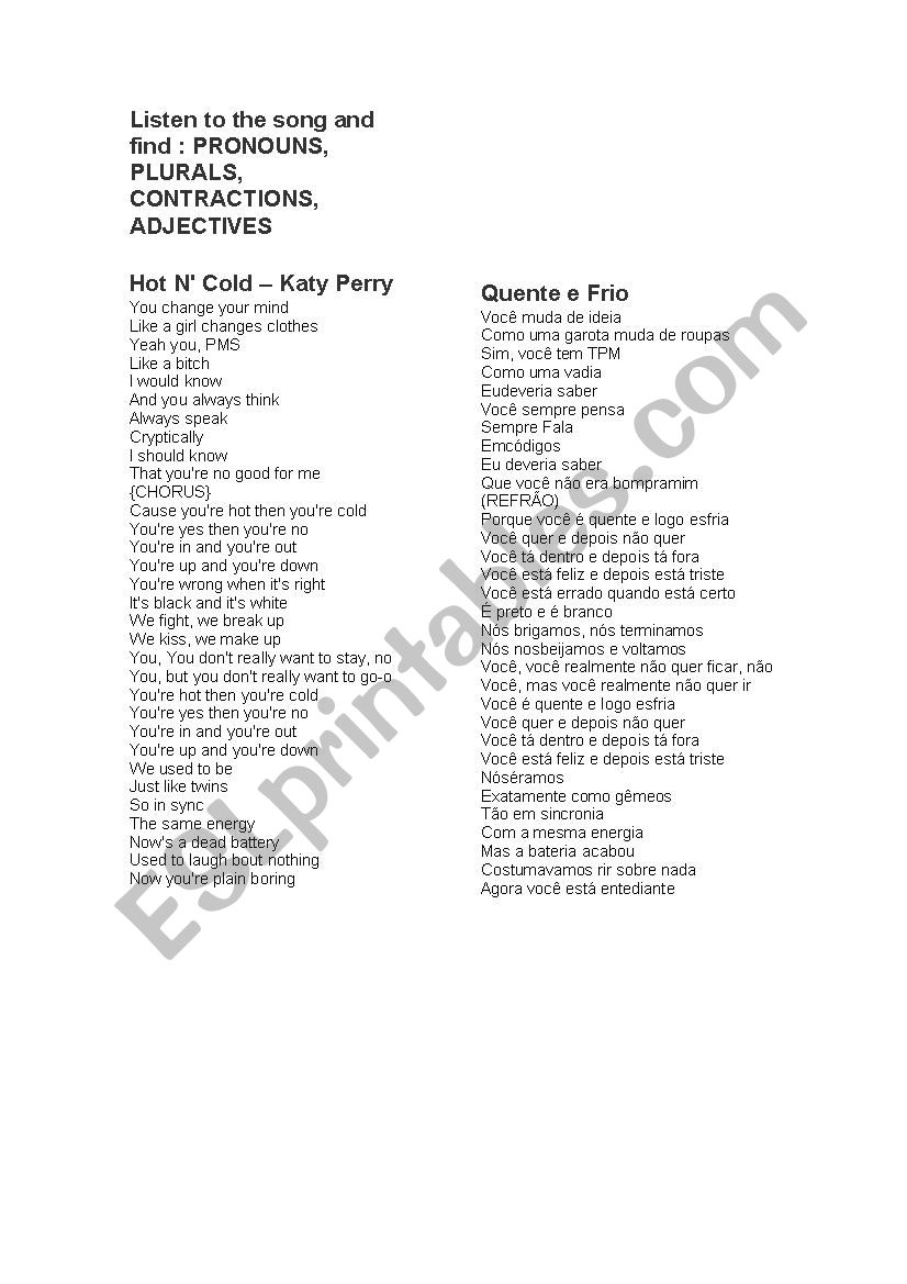 Katy Perry Song worksheet