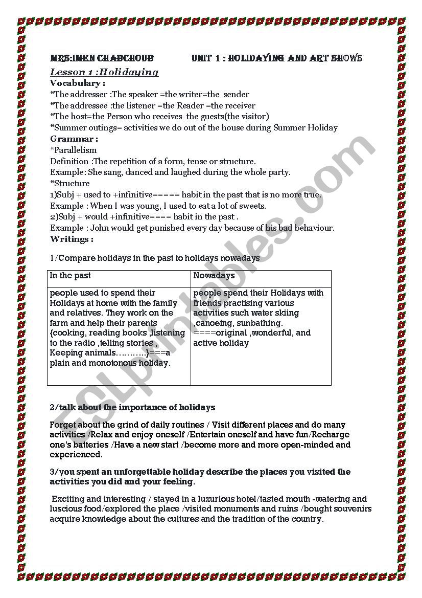  holidaying worksheet