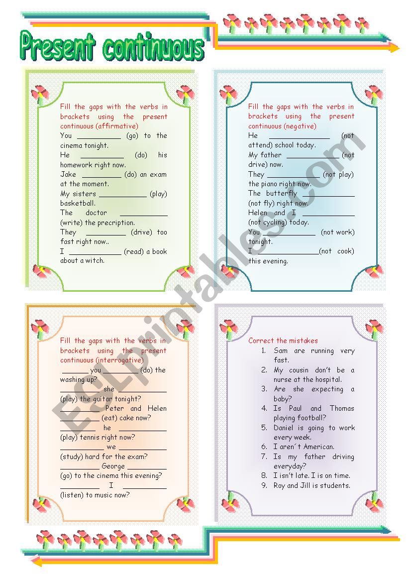 Present continuous worksheet