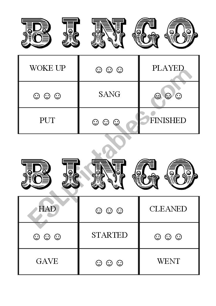 Game Bingo/Past Simple Tense worksheet