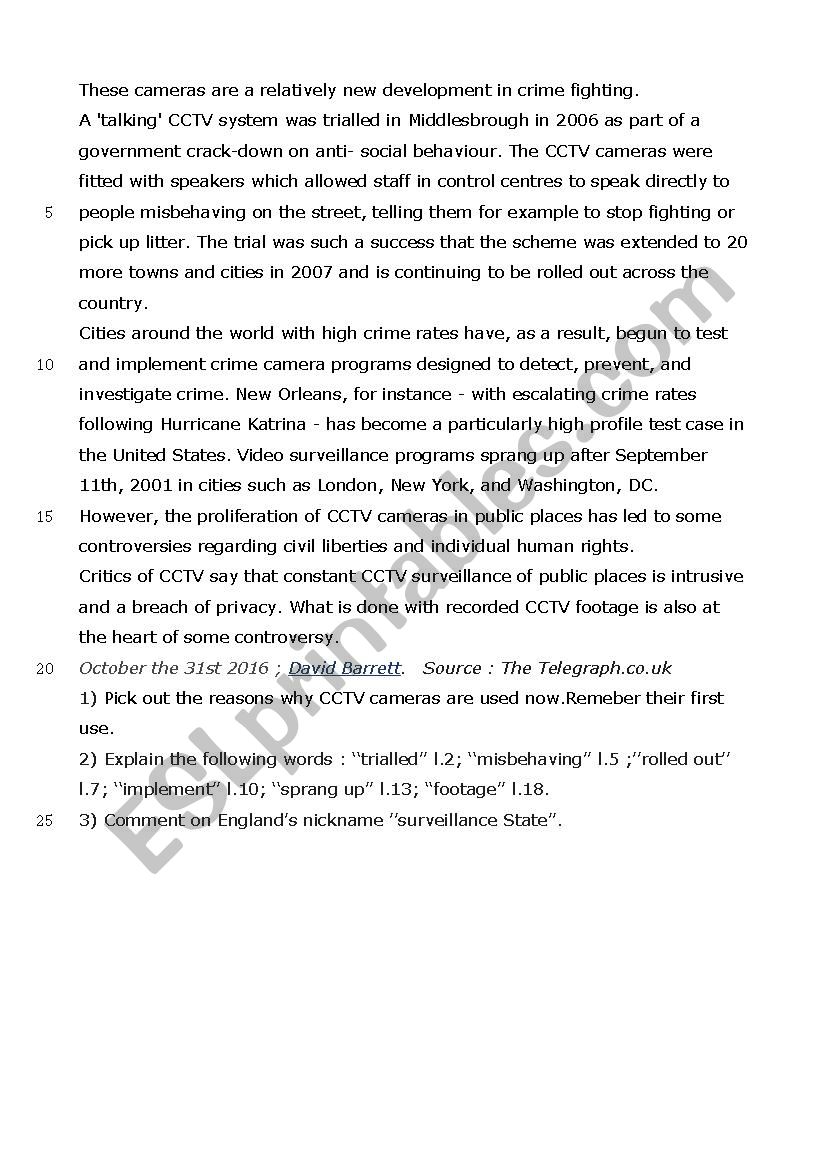 CCTV Written Comprehension worksheet