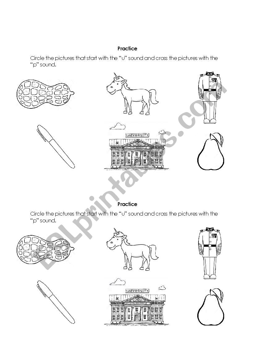 Sounds /u/ and /p/ worksheet