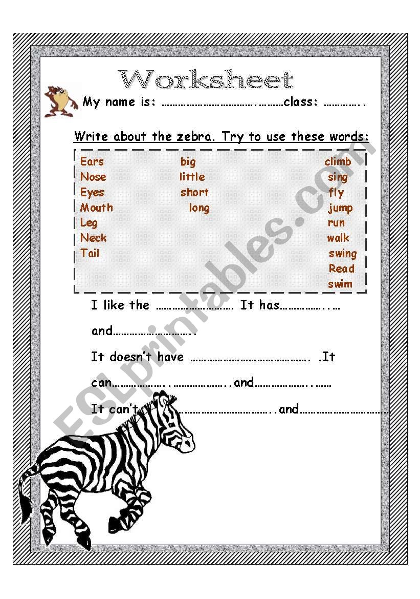 write about zebra worksheet