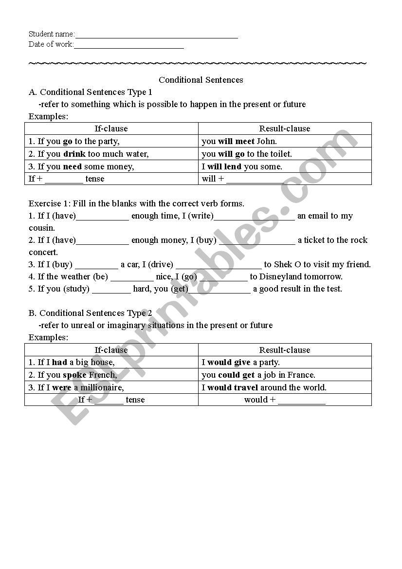 Conditional sentences worksheet