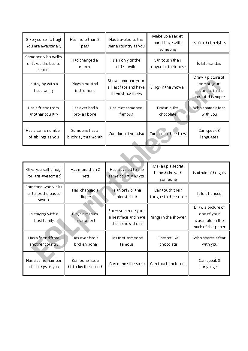 Human Bingo - find someone who