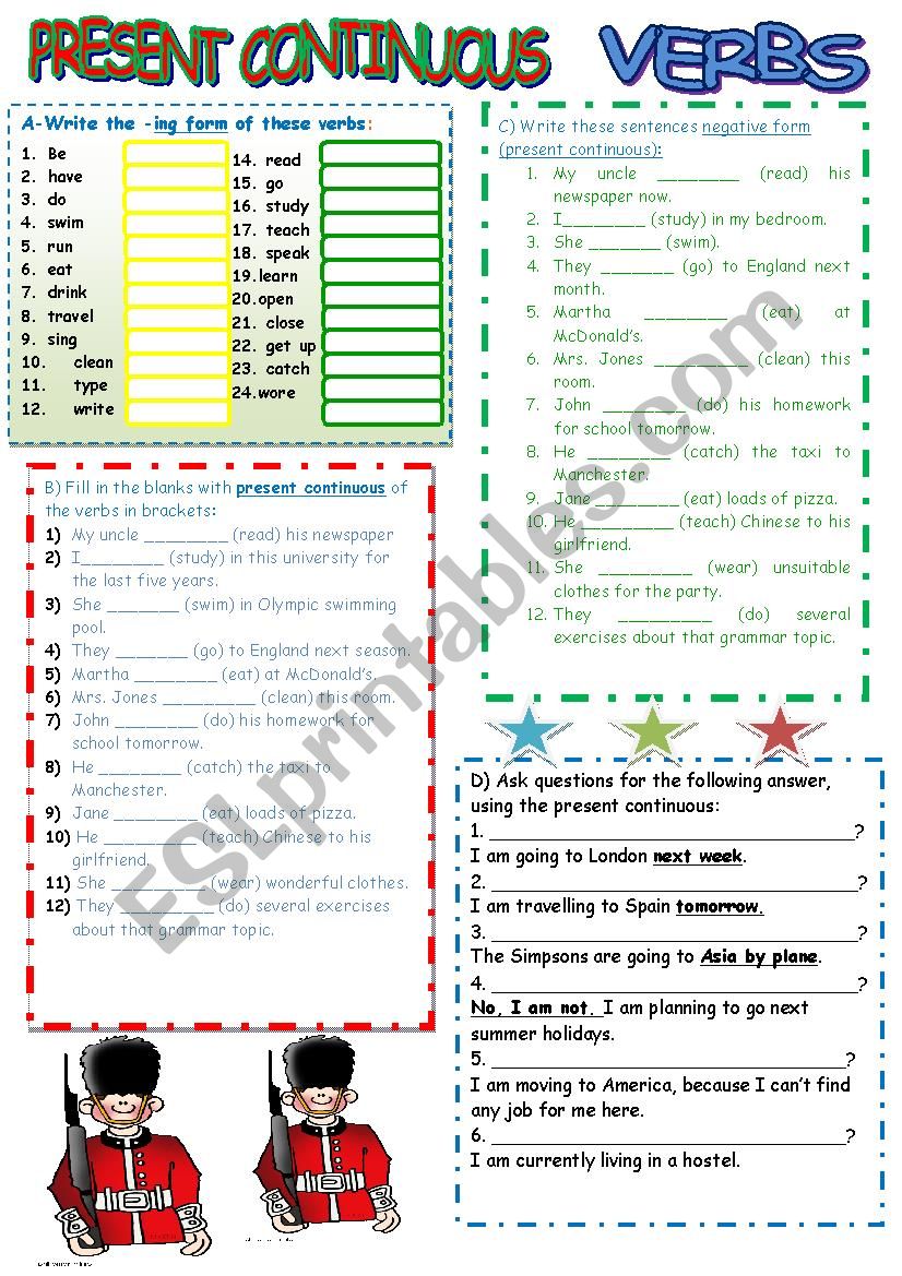 PRESENT CONTINUOUS VERBS worksheet