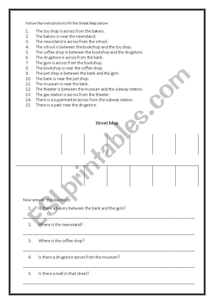 Street Map worksheet