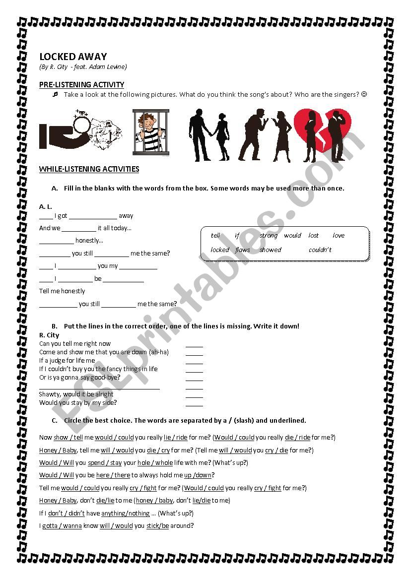 Locked Away - R.City feat. Adam Levine - Listening Comprehension Activities