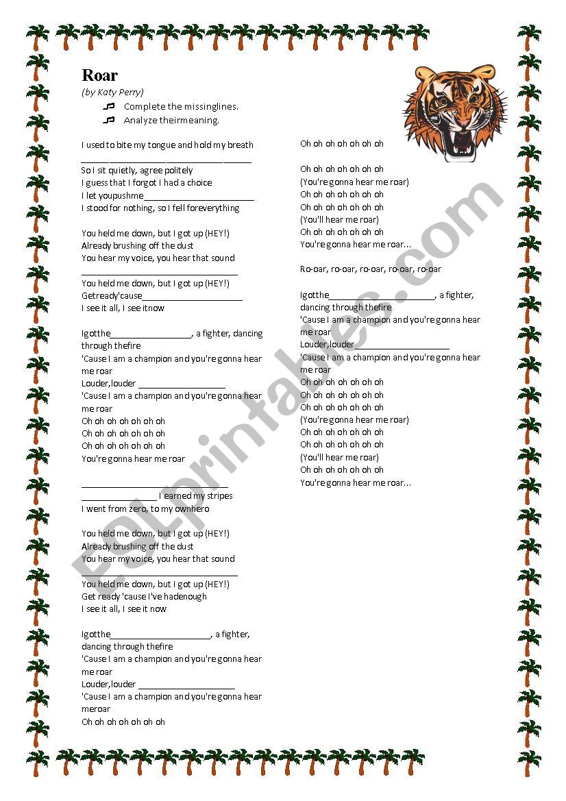 Roar by Katy Perry - Listening Comprehension Activity