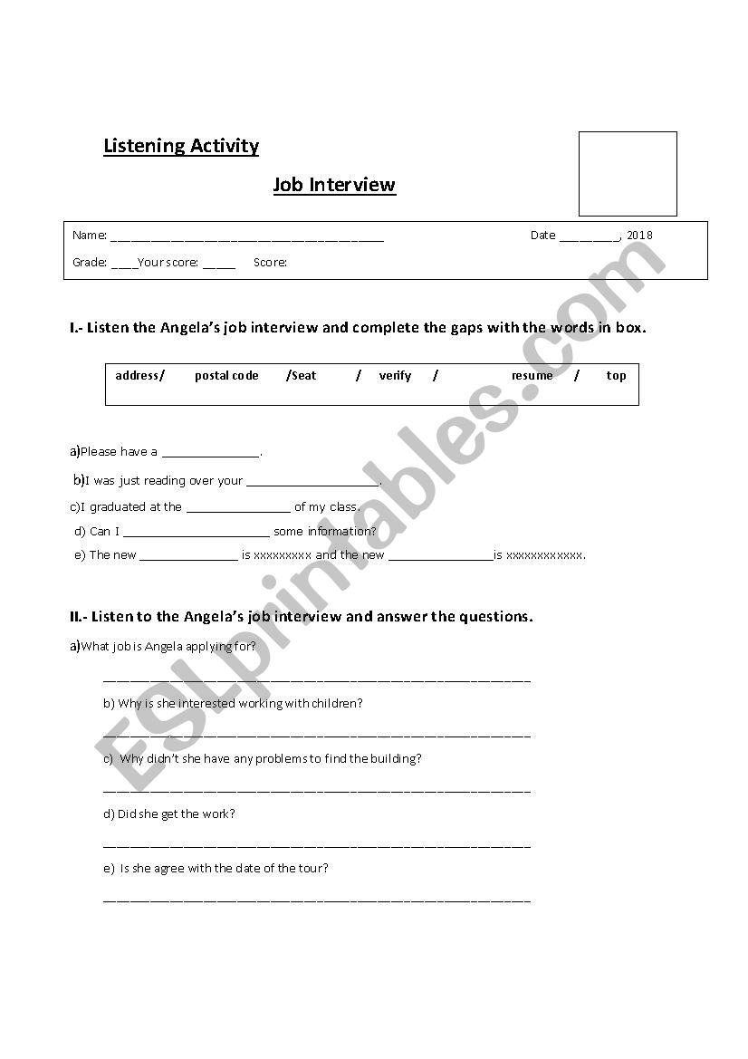 listening activity  worksheet