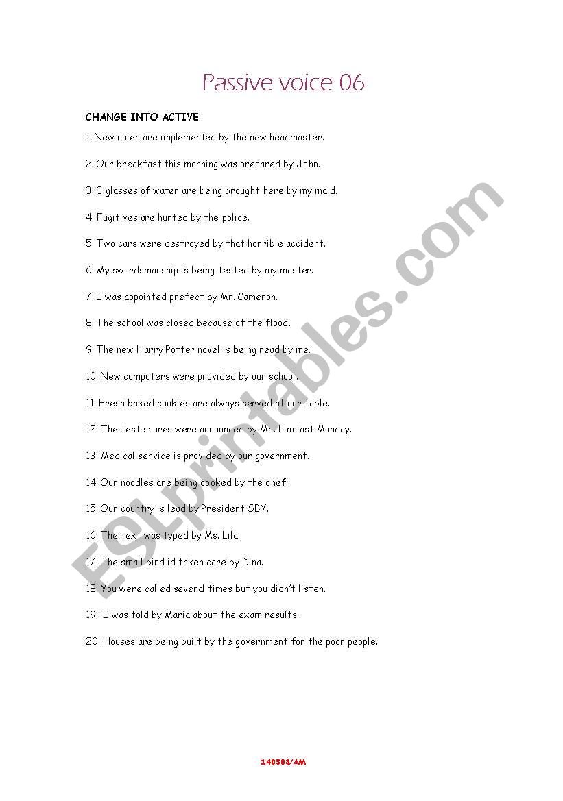 Passive Voice 06 worksheet