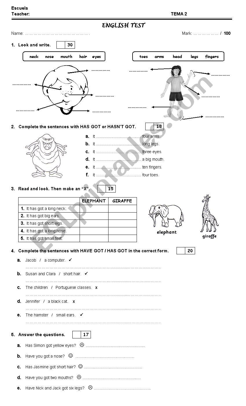 exam worksheet