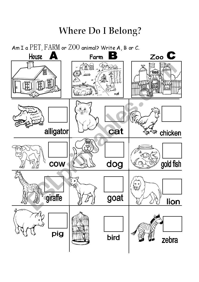 pet farm zoo esl worksheet by teachercarla